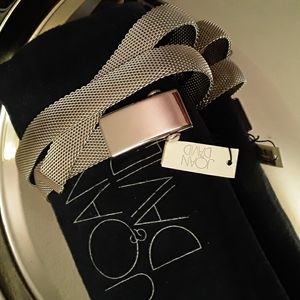 NWT Vtg 1997 Joan & David mesh belt, "Basel" silver tone